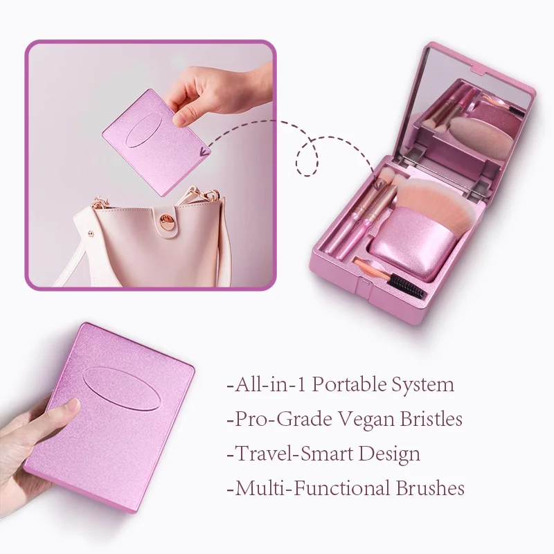 Wholesale Cosmetic Tool Set Travel Portable 4 Piece Makeup Brush Set with HD Mirror Box factory