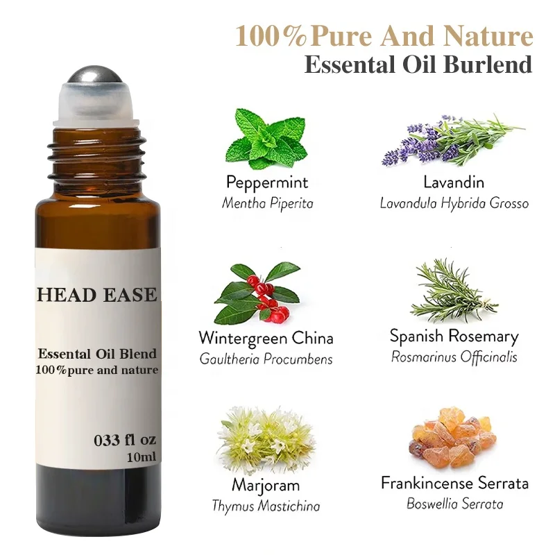 Roll-On para aliviar la migraña, fabricado con menta, lavanda, eucalipto y  otros aceites esenciales de aromaterapia, para dolores de cabeza, dolor