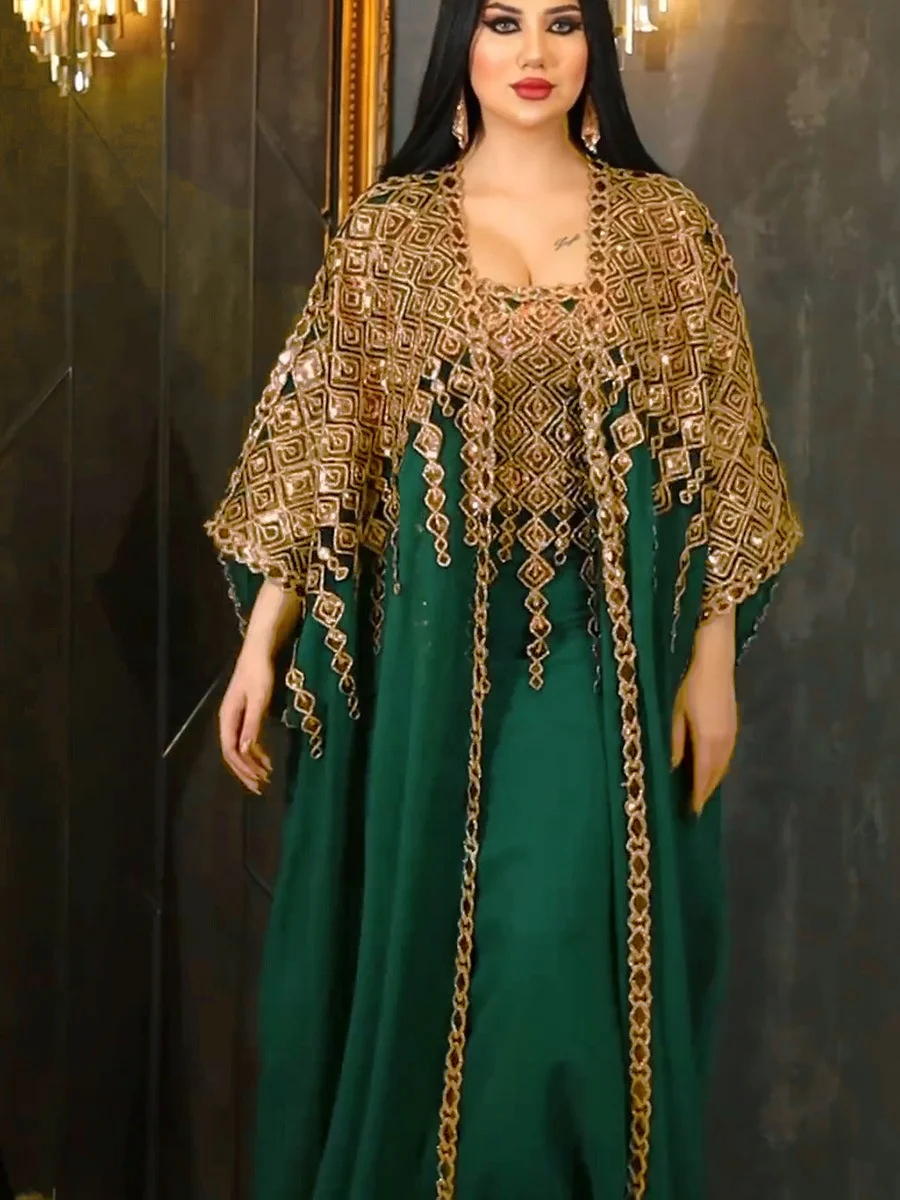 Luxury Abaya Morocco Kaftan Sequin Diamond African Muslim Fashion Dress  Caftan Evening Party Dress Boubou Robe Djellaba Dress
