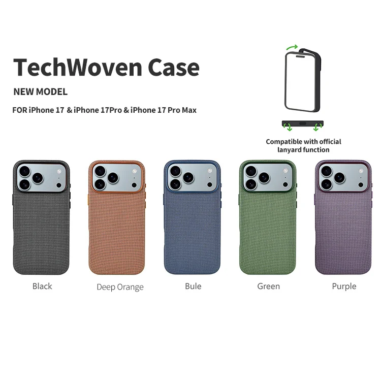 Linen Texture Pro Max TechWoven Custom Logo With Lanyard Function Phone Case For IPhone 17_voghion.com