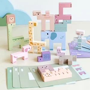 Premium Wooden  Puzzle Blocks for Kids Early Education with Animal Vehicle Shapes Fun Learning Matching Game Toys