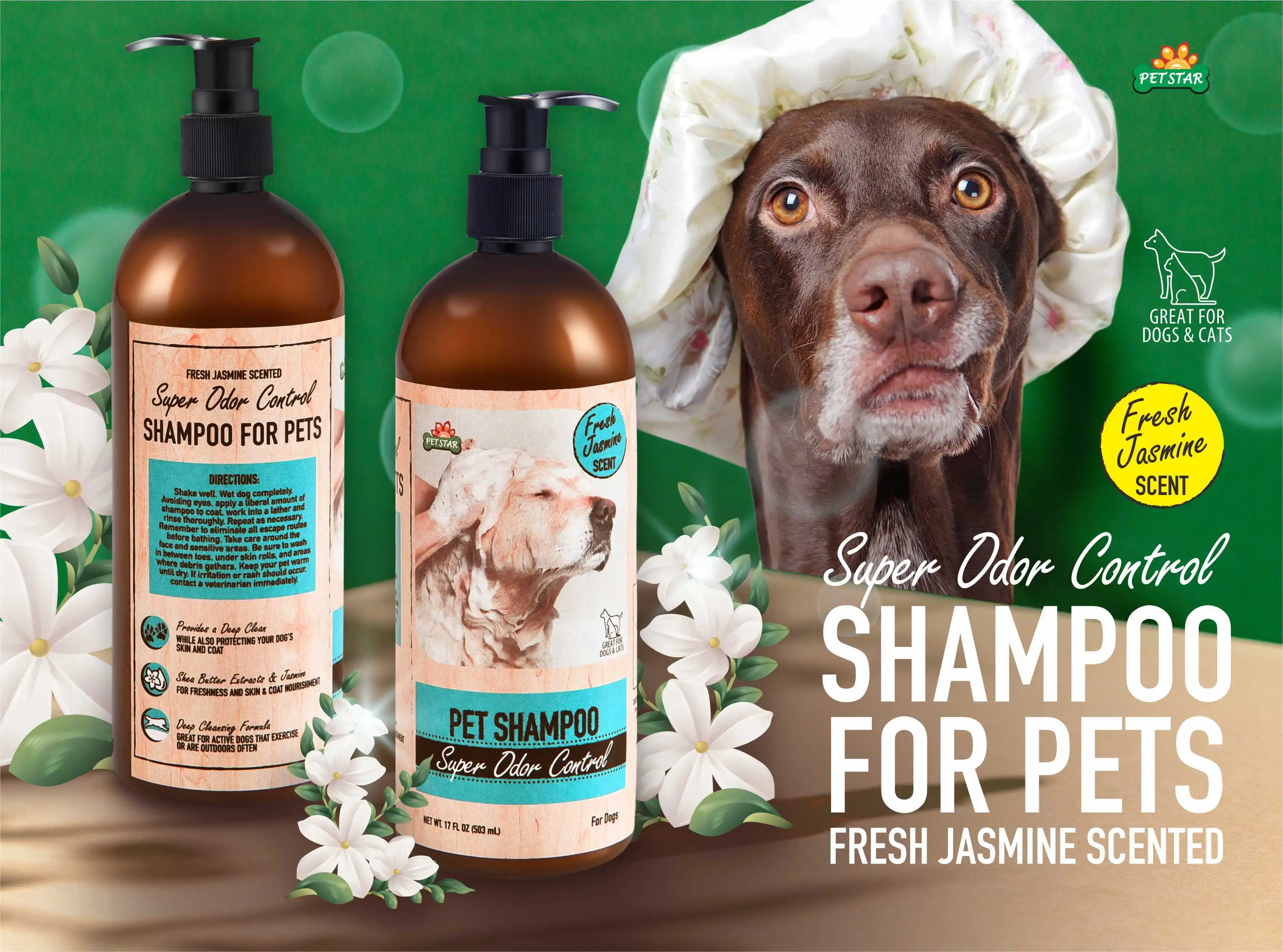 Jasmine Scented Super Odor Control Msds Certified All Natural Organic Pet Shampoo Dog