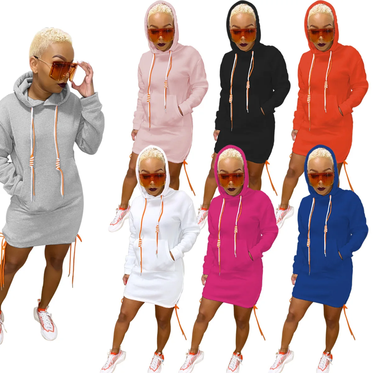Wholesale Solid Hoodie Drawstring Women 