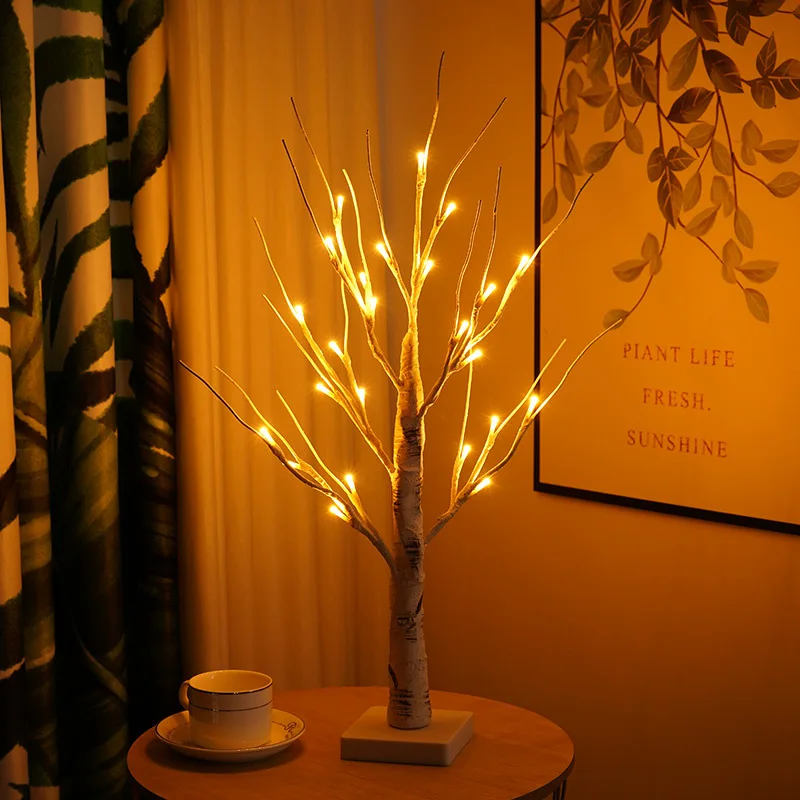 Set di 2 Albero di Betulla con Luci LED, 60cm/2ft LED Luci Albero Decorativo per Interni con 24 LEDs Bianco Caldo, Batteria/USB Artificiale LED Albero di Betulla per Natale Festa Pasqua Nozze