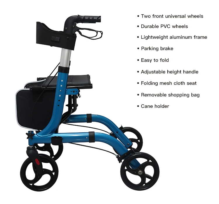 HCT-9123 Lightweight Medical Device Aluminum Patient Walking Aid Wheelchair Rollator Walker for Elderly with Seat