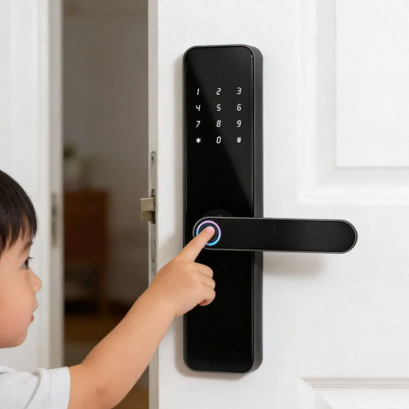 Szeroko stosowany zaawansowany inteligentny zamek do drzwi do użytku domowego i biurowego z aluminiową klamką, zapewniający bezpieczeństwo i sterowanie za pomocą aplikacji – Kaisstar