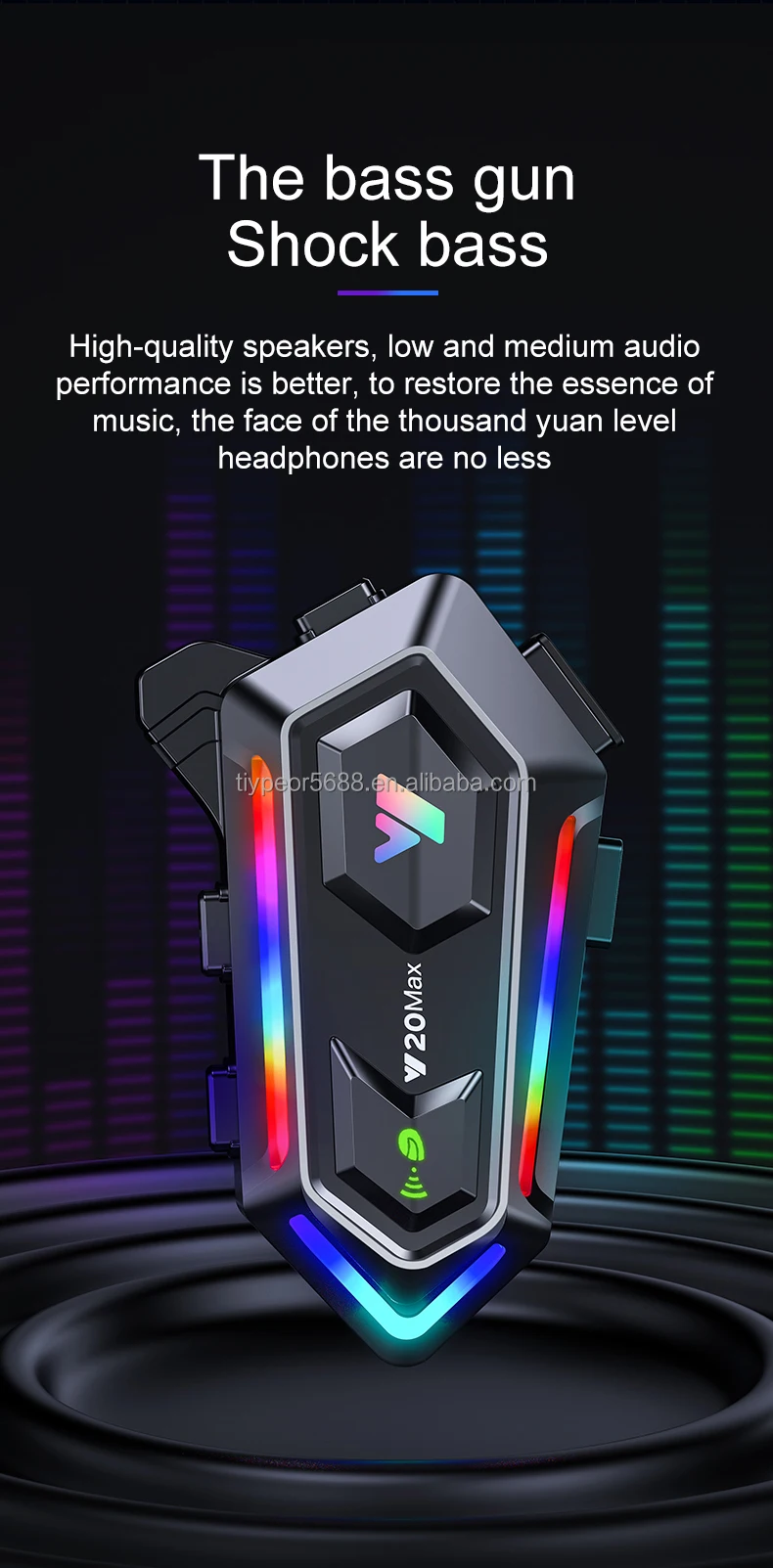 product tiypeor motorcycle helmet bt headset intercom ipx6 waterproof rgb colorful light with mixing v53 effect 1000mah battery-9