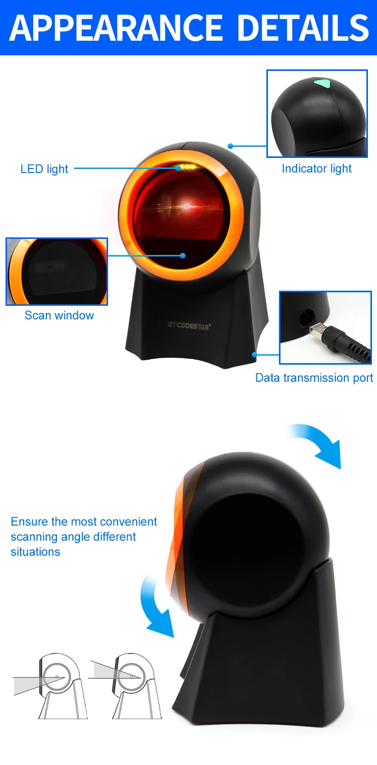 GTCODESTAR GT-8800F 2D Wired Desktop Barcode Scanner