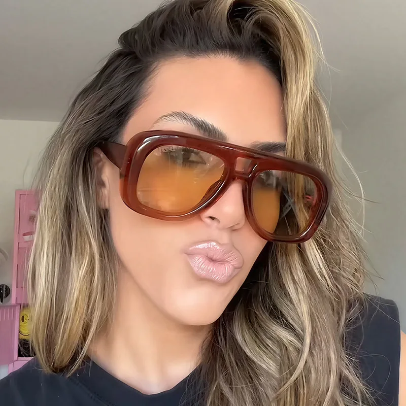 2026 New Fashionable Simple Double Bridge Designer UV400 Large Multi-Color Oversized PC Frame Sunglasses_voghion.com