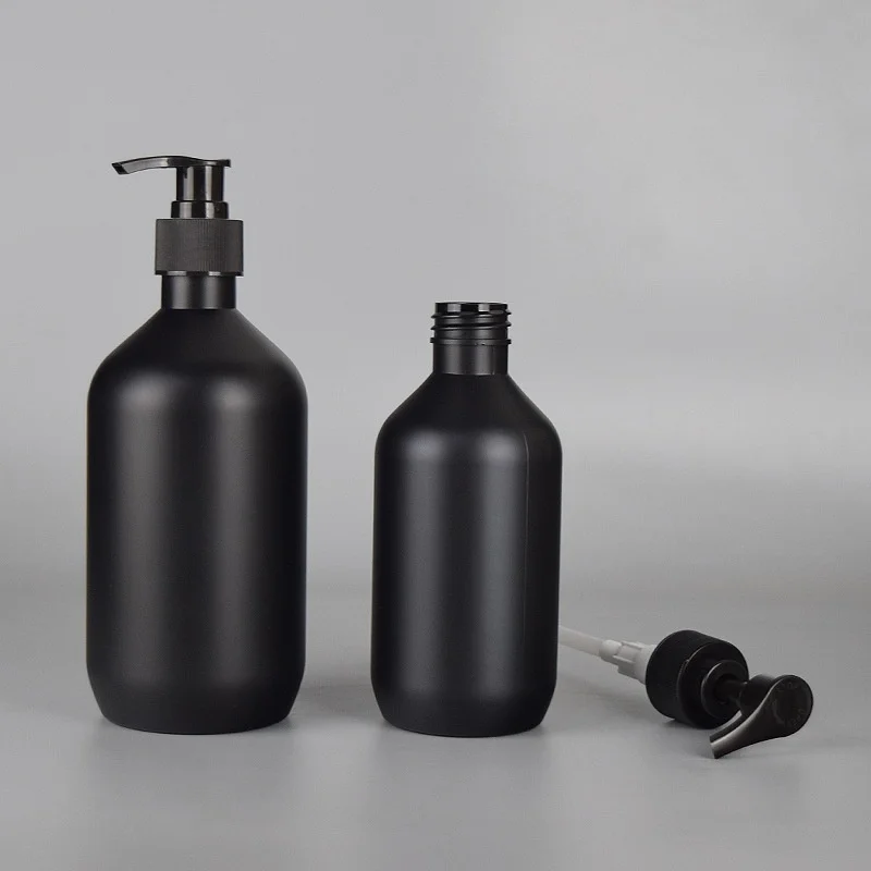 Custom Luxury Matte Black Frosted PET Plastic Pump Bottle Shampoo Bottle Cosmetic Packaging