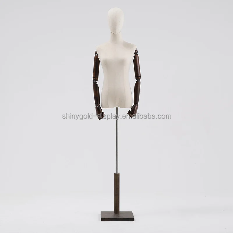 Clothing Shop Antique Female Mannequins With Wooden Base Adjustable