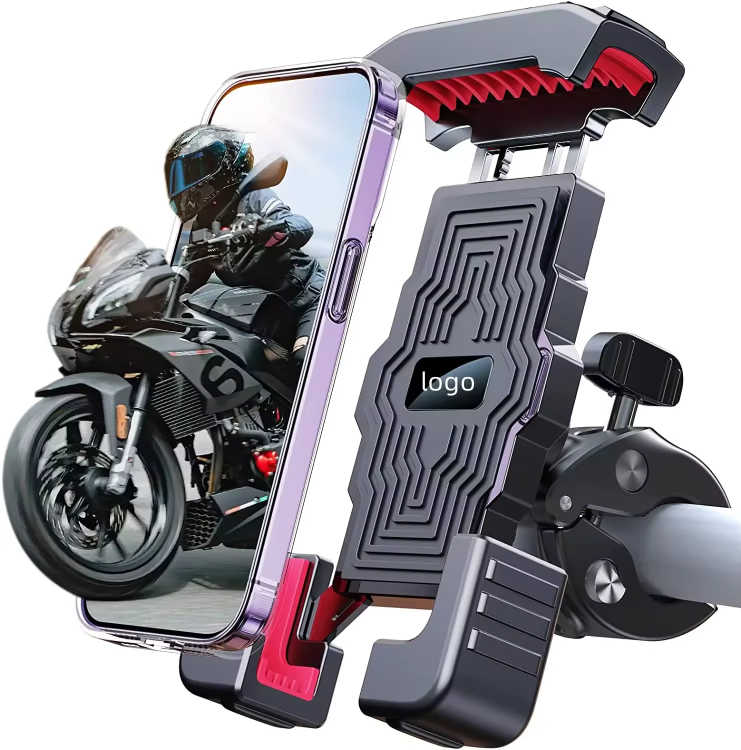 Waterproof Motorcycle Phone Holder With 360° Adjustment Sturdy Clamp