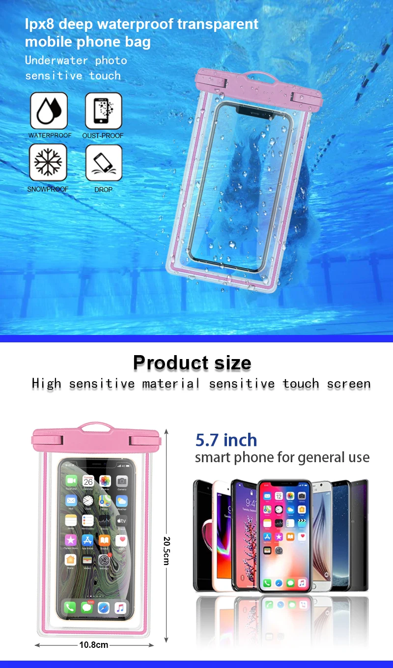 2021 New Product Clear PVC Fluorescence Universal Waterproof Bag For Smartphone With Good Design