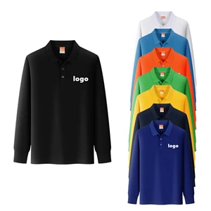 220gsm 35% Cotton 65% Polyester Long Sleeve Polo Shirt Unisex Plus Size Men's Polo Shirts Long Sleeve Thick Shirt