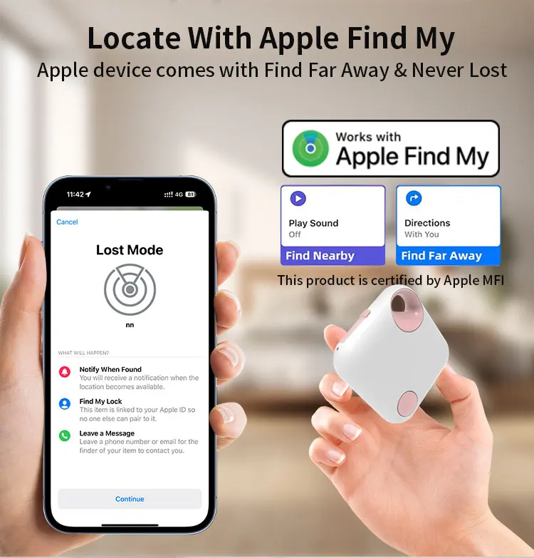 RSH MFi Certified Mini GPS Tracker Type C Rechargeable Key Finder Locator for Apple Devices Wallet Luggage Find My Tag for Dogs details