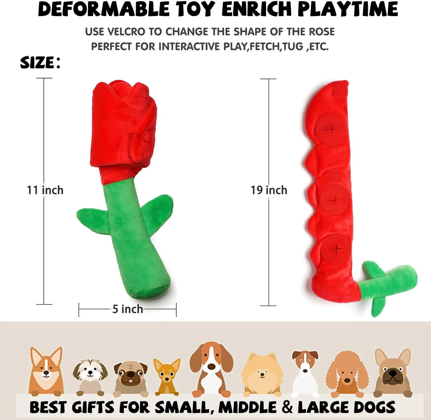 Romantic Fashion Rose Dog Toy Durable Interactive Pet Puzzle Snuffle  Squeaky Crinkle for Valentine's Day Enrichment