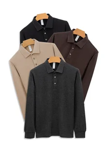 High Quality Long Sleeved Men' Polo Shirt Anti-Wrinkle Blank 300GSM Thickened Polo Shirt for Men Brown Black Polo Shirt