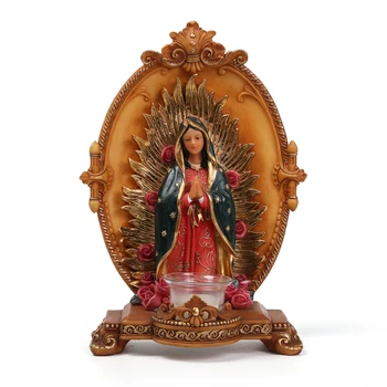 Wholesale Custom Handmade Church Home Decoration Catholic Religious Statue Resin virgin virgen de guadalupe Candle Holder