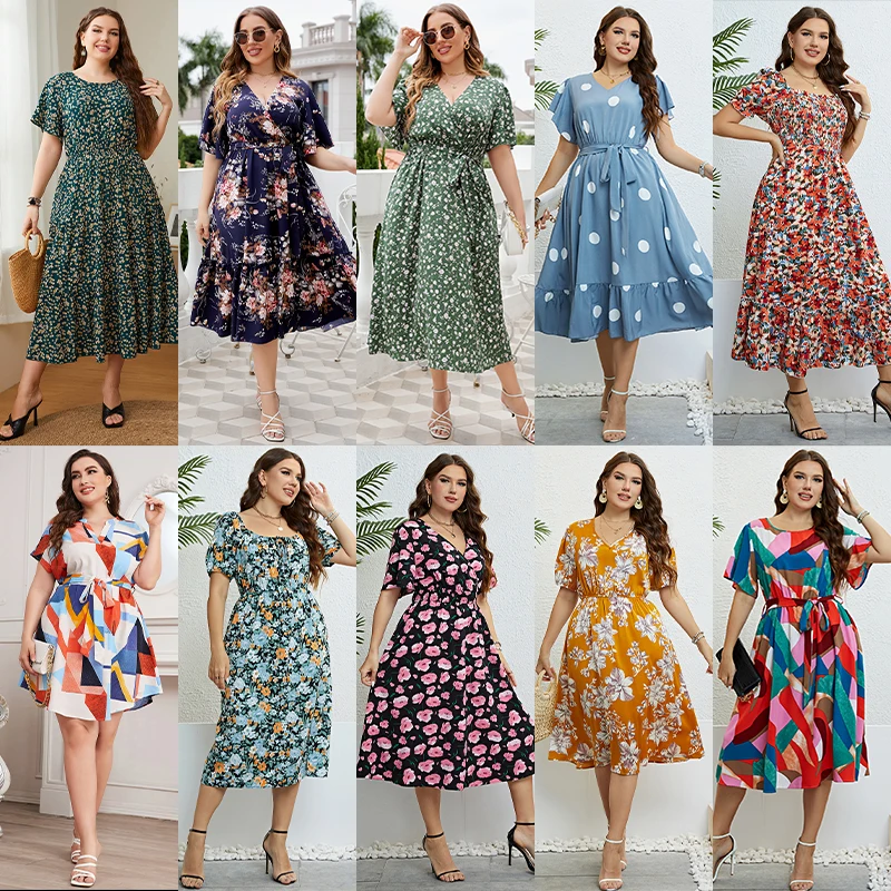 Sexy Floral Long Maxi Dress Woman Ladies Vacation Modest Plus Size ...