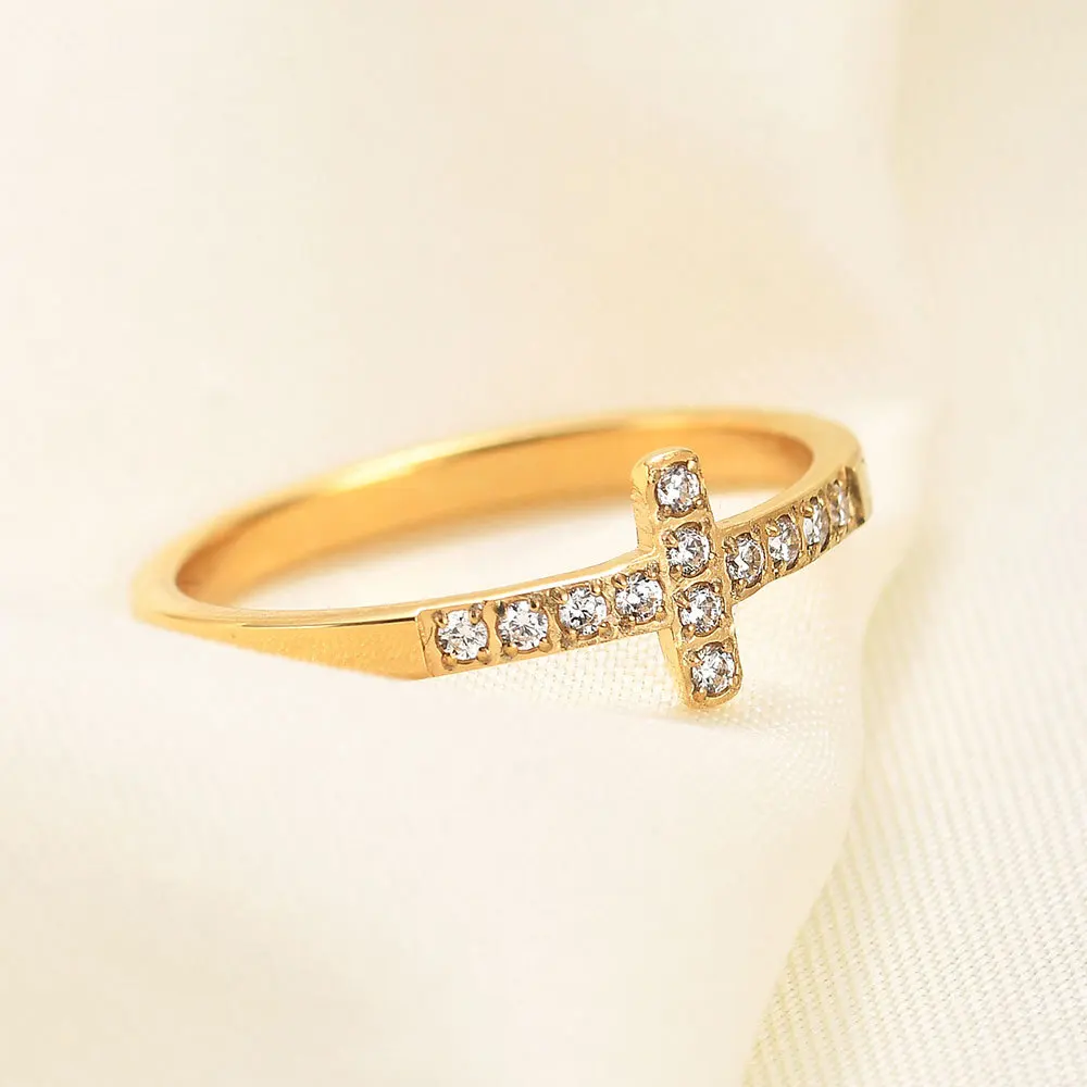 Simple Personality Cross Temperament Selling 7 MM Diamond Ring Stainless Steel Gold Silver Ring for Women Hainon 705