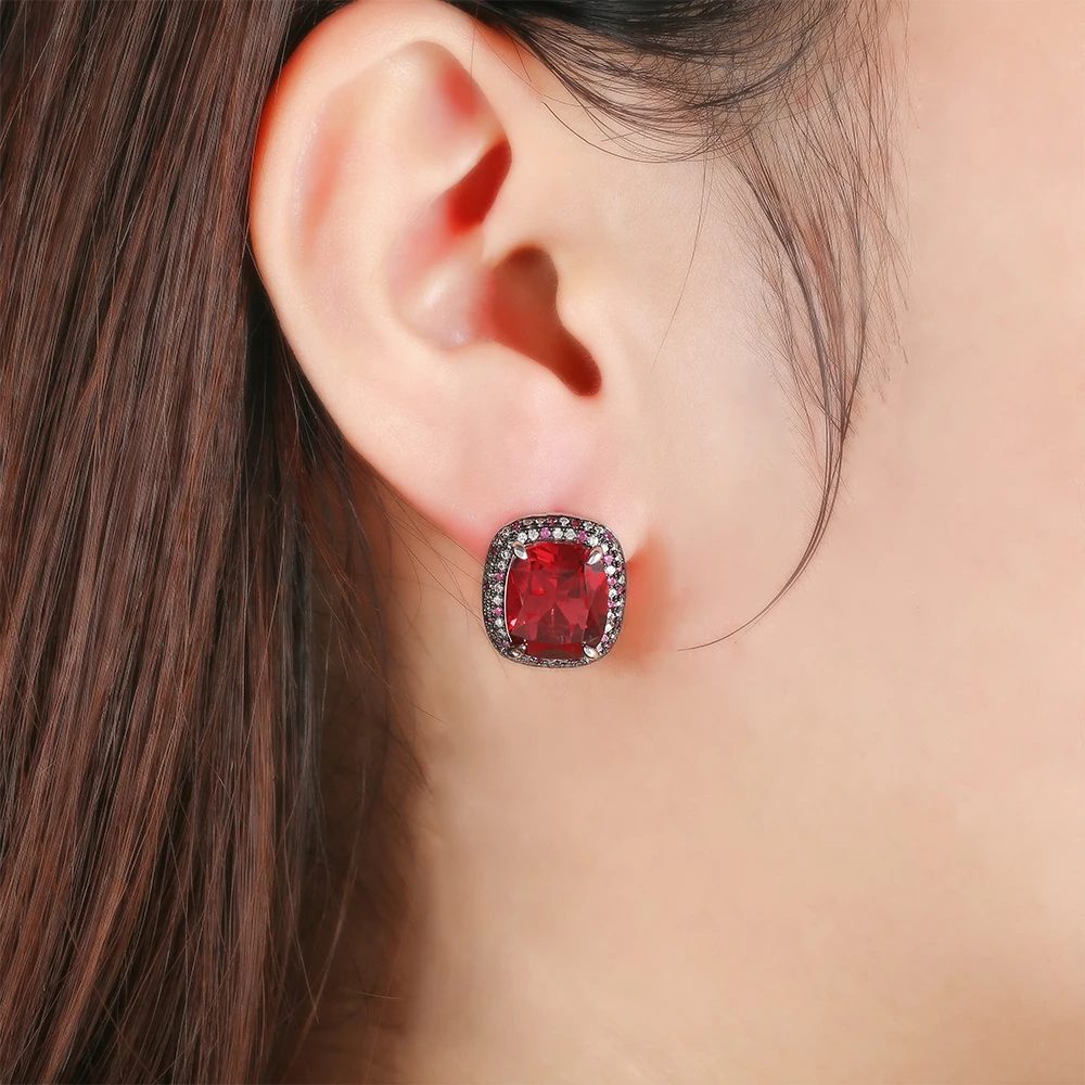 Kirinjewelry 21524 earring hoop drop stud channel earrings ruby zircon diamond 925 sterling silver food earring charms