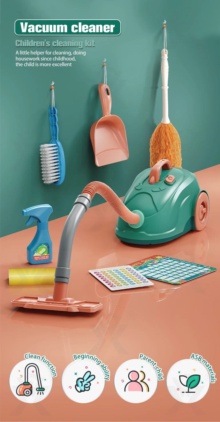 Chengji preschool kids pretend play playhouse cleaning set toy cj vacuum cleaner housekeeping cleaning tools set