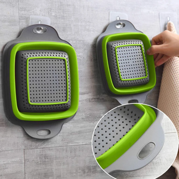 Basket 2pc Large Plastic Silicone Collapsable Rectangular and Strainer Colander