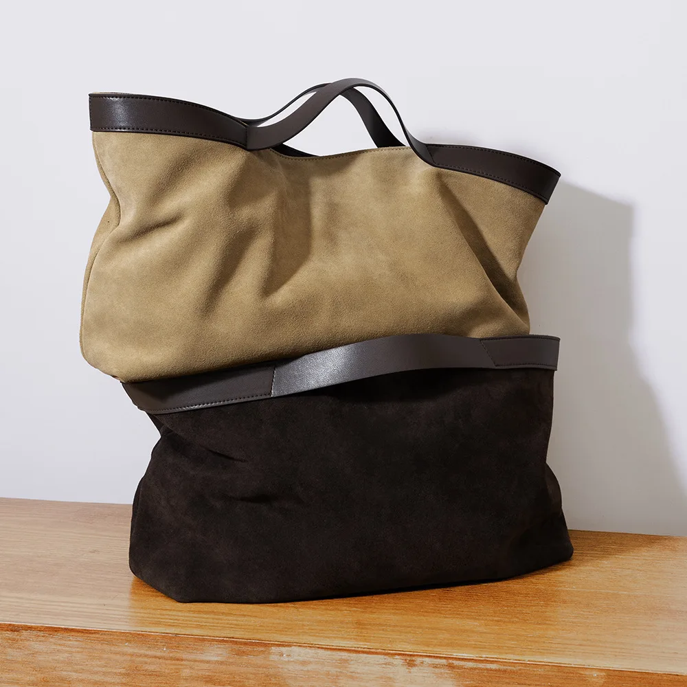 Cross-border Autumn Winter New Retro Tone Genuine Leather Women’s Shoulder Handbag Tote Bag Single Strap Large Capacity Zipper