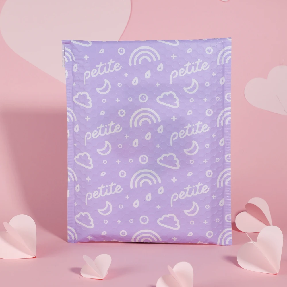Cosmetic Pink Bubble Padded Envelope Customized Logo Metallic Foil Poly Bubble Mailers