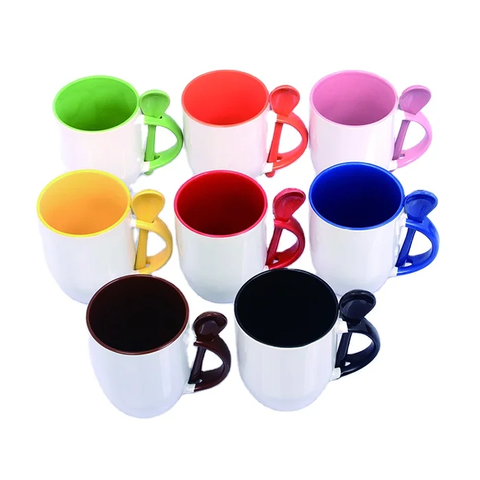 Wholesale 12oz Sublimation Color Mug with Cookie Holder and Spoon