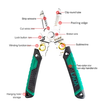 LAOA 8 In 1 Wire Stripper Iron Copper Wire Cutter Cable Cutter Wire Crimping Pliers Clamper Splitting Winding Electrician Tool