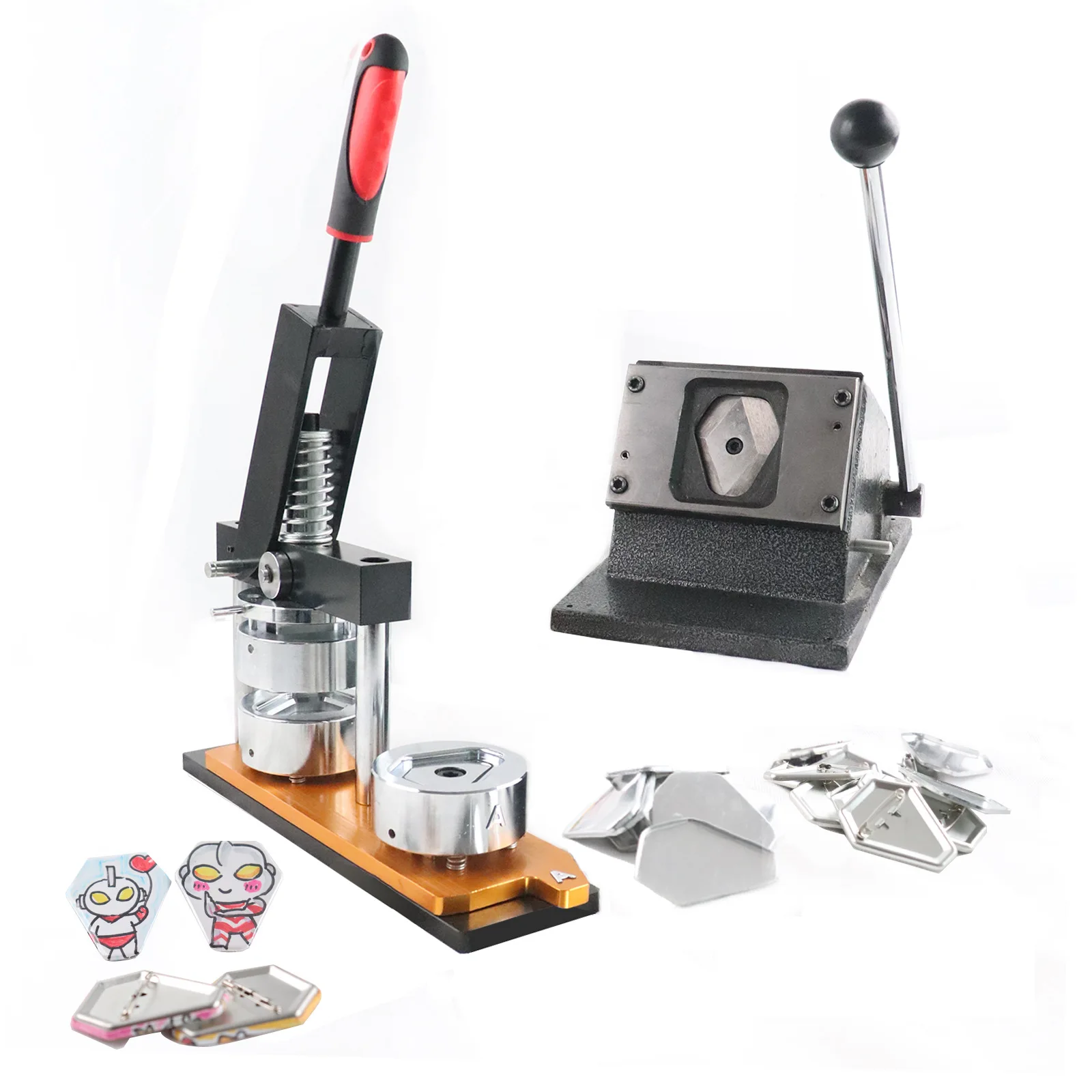 2024 Hot Selling Good Quality Peltate/coffin Shape  Badge Maker + Paper Cutter + 500pcs Button Parts