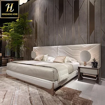 Italy Groggery Bedroom Furniture Set Villa Elegant Leather Bed Customizable Up-Holstered Beds
