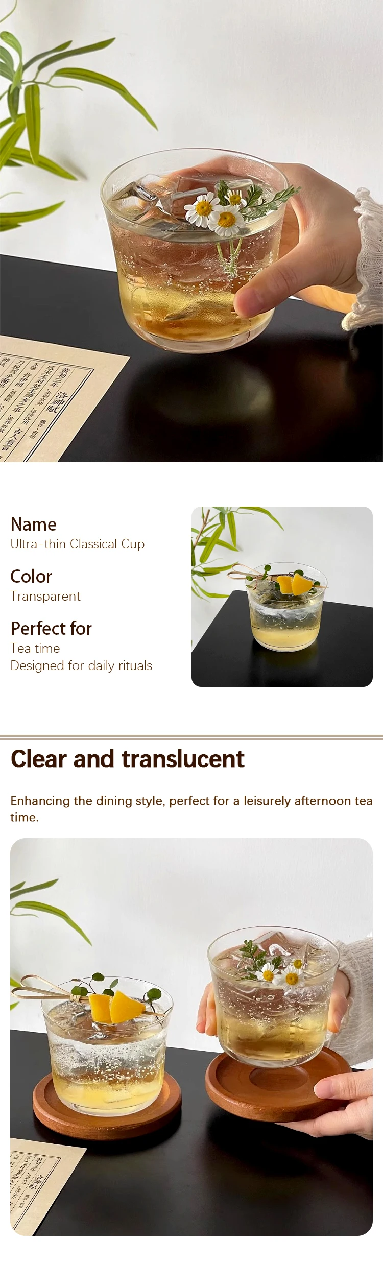 Ultra Thin Clear Stemless Classic Cocktail Glasses with Tray for Everyday Sipping