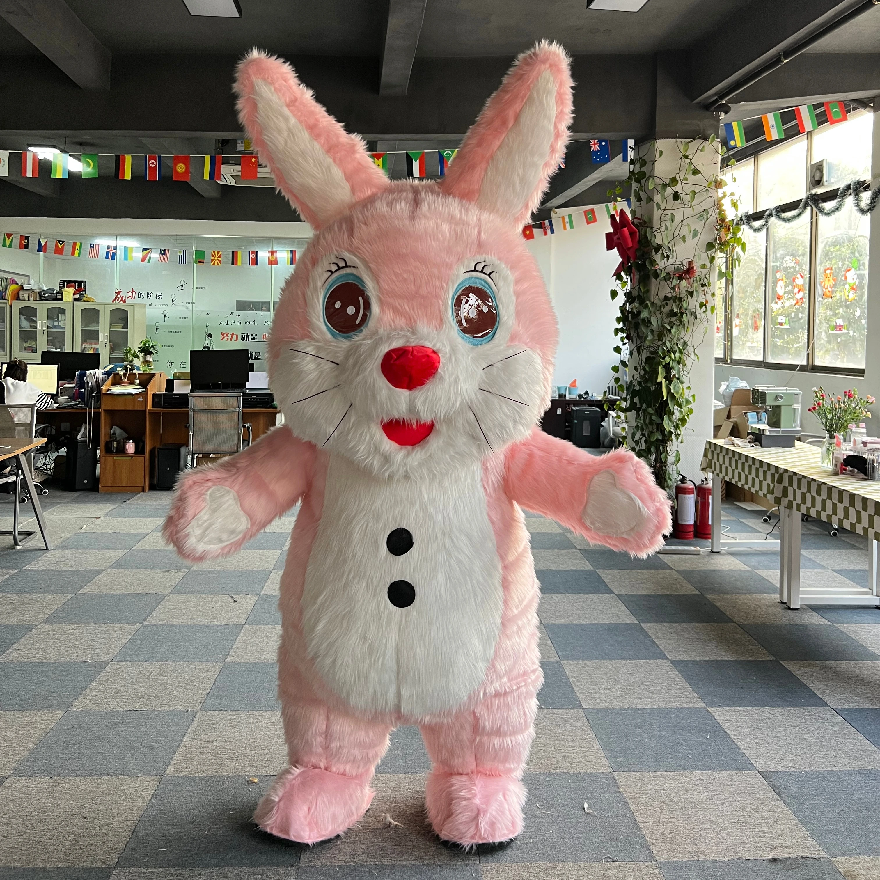 Wholesale Custom Adult Rabbit Mascot Costume Gray Bunny Inflatable Cartoon Plush for Halloween Movie Walking Character Sale