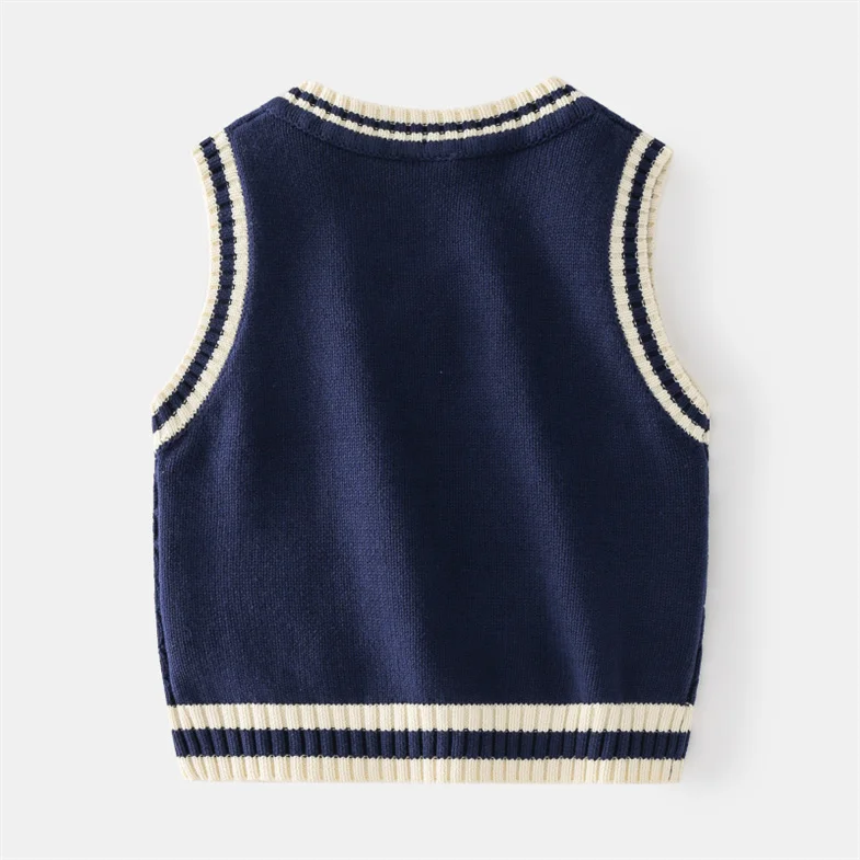 UNFOLK Giza cotton vneck knit vest (Navy