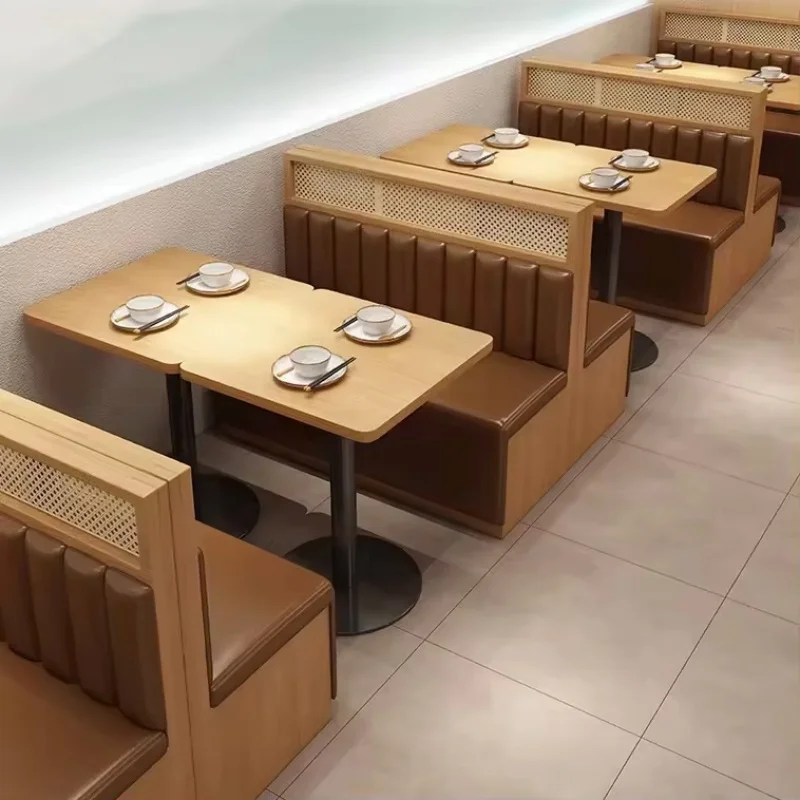 Modern Rattan Iron Art Cafe Table Chair Set Durable Plywood Dining  Furniture Hotel Bar School Luxury Booth Sofa Fast Food Set