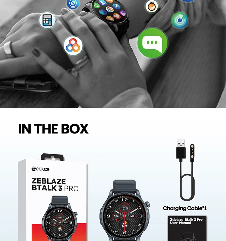 Zeblaze Btalk 3 Pro AMOLED Display Hi-Fi Bluetooth Phone Calls Health and Fitness Tracking Smart Watch