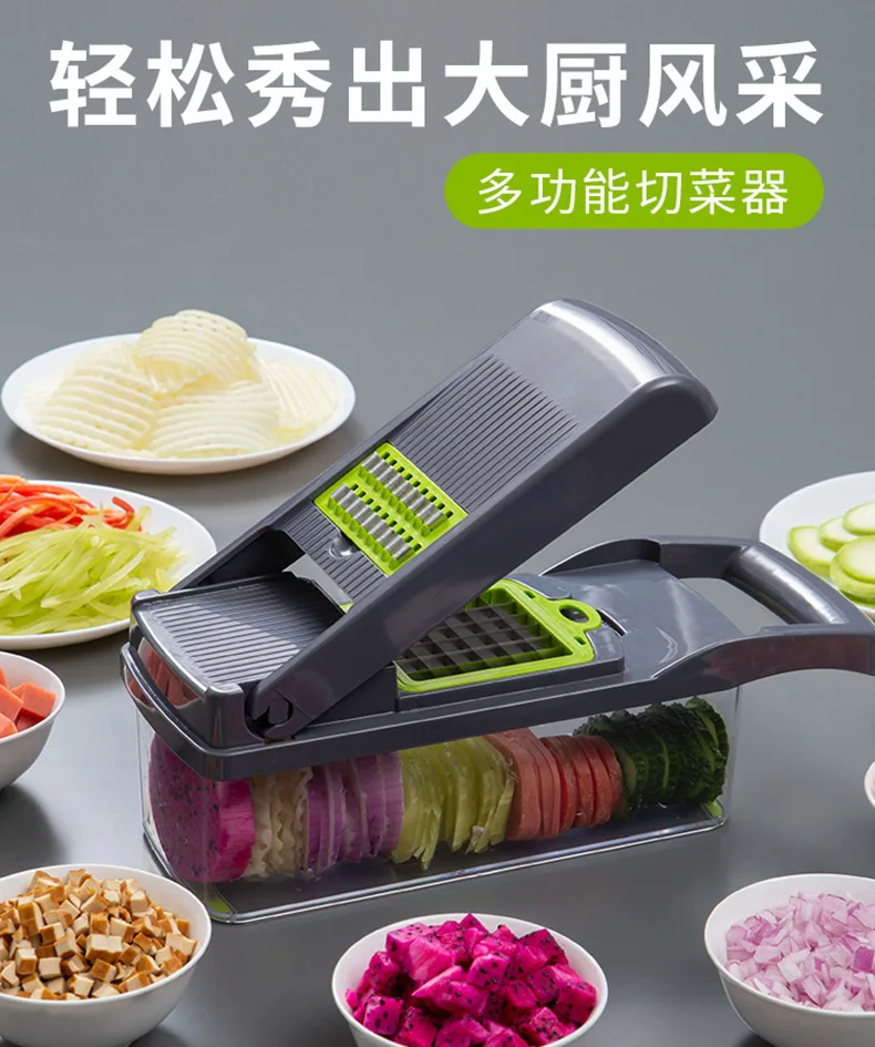 Hand Operated Held Manual 12 In 1 Vegetable Onion Dicer Food Slicer Mandoline Veggie Chopper Chopper Cutter