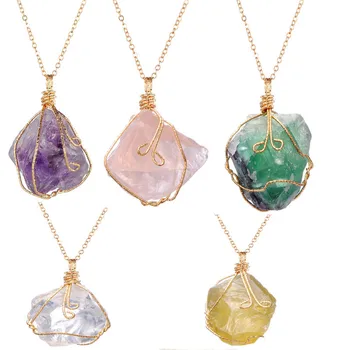 Artilady Big Raw Crystal Pendant Necklaces Stainless Steel Chain Healing Stone Quartz Necklace Brass Chain for Women Jewelry