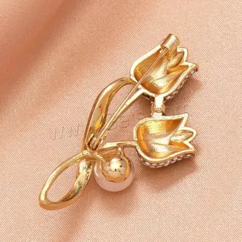 Broche Fleur Tulipe En Métal Doré - Bijou Vintage - Occasion En Excellent état