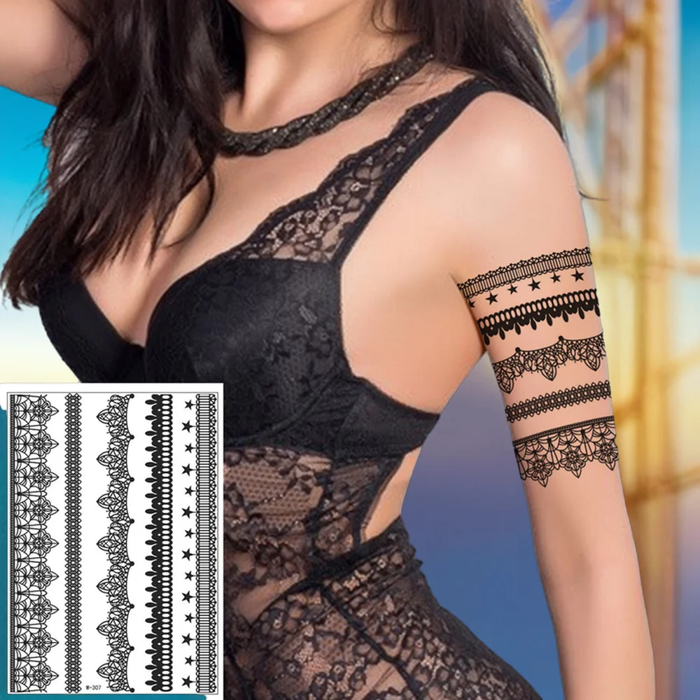 Custom Printed Lotus Flower Design Sexy Black Henna Mehndi Temporary Tattoos for Arm Neck Chest Paper Material for Women Men