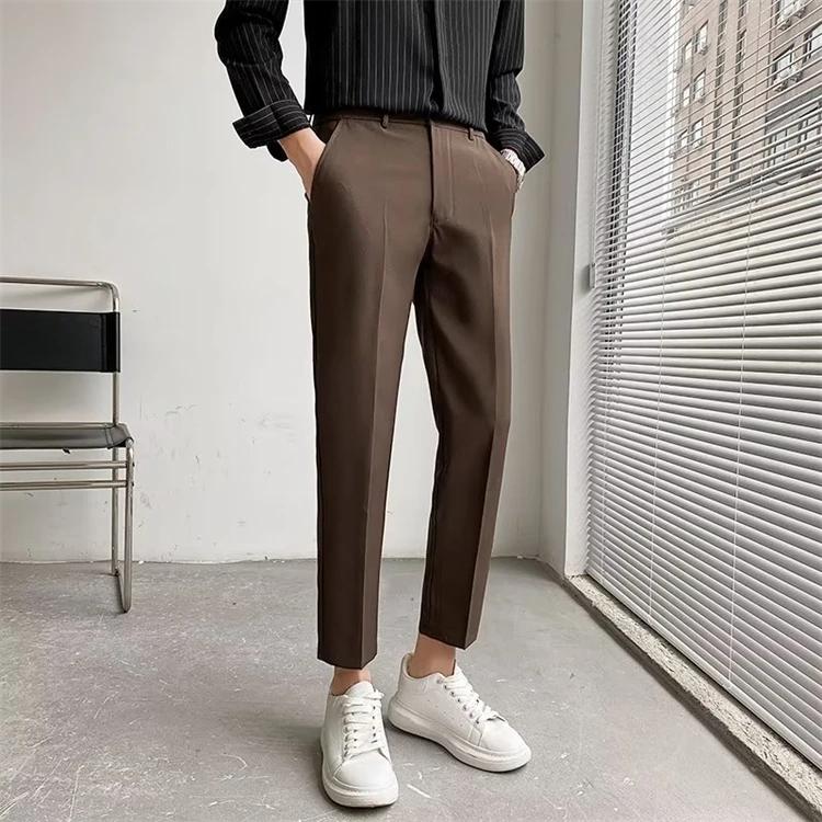 Cross-border menswear 28-40 size light business simple straight slim nine-point suit pants