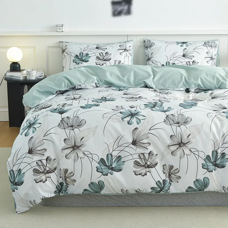 New product bedding sets fresh flower printed three piece quilt cover polyester bedding set