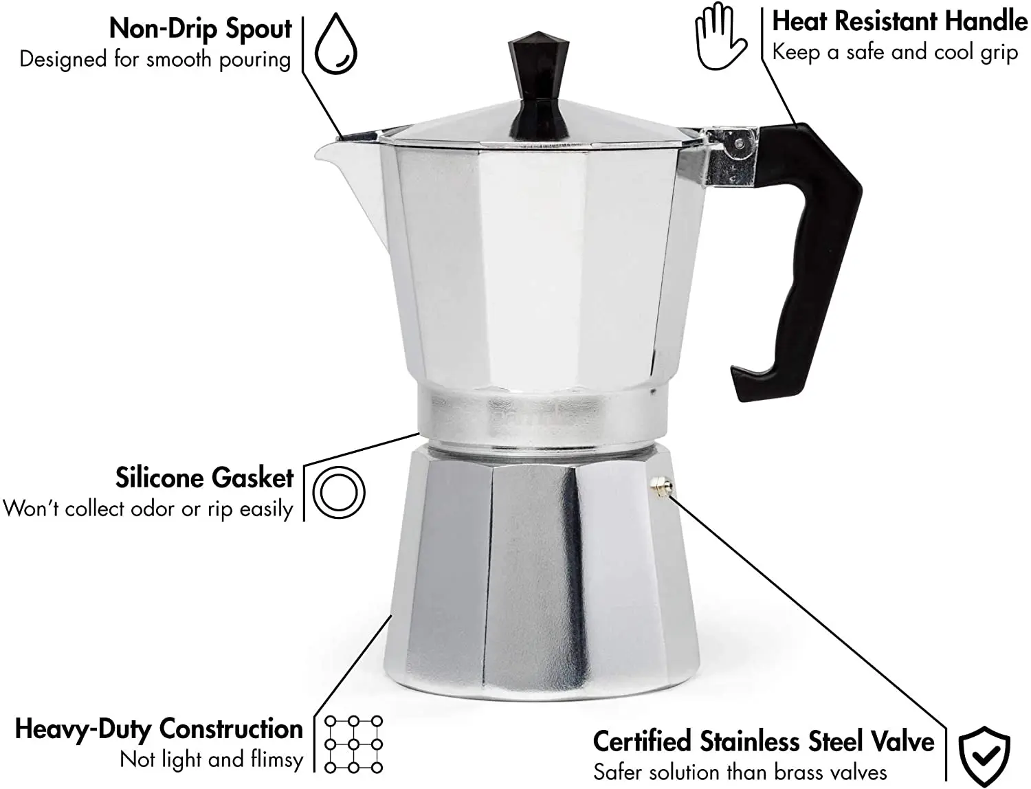 Kingze Custom Logo 2 in 1 Aluminum Mocha Pot Stovetop Coffee Kettle Teapot Italian Style Cafetera Moka Pot Espresso Maker
