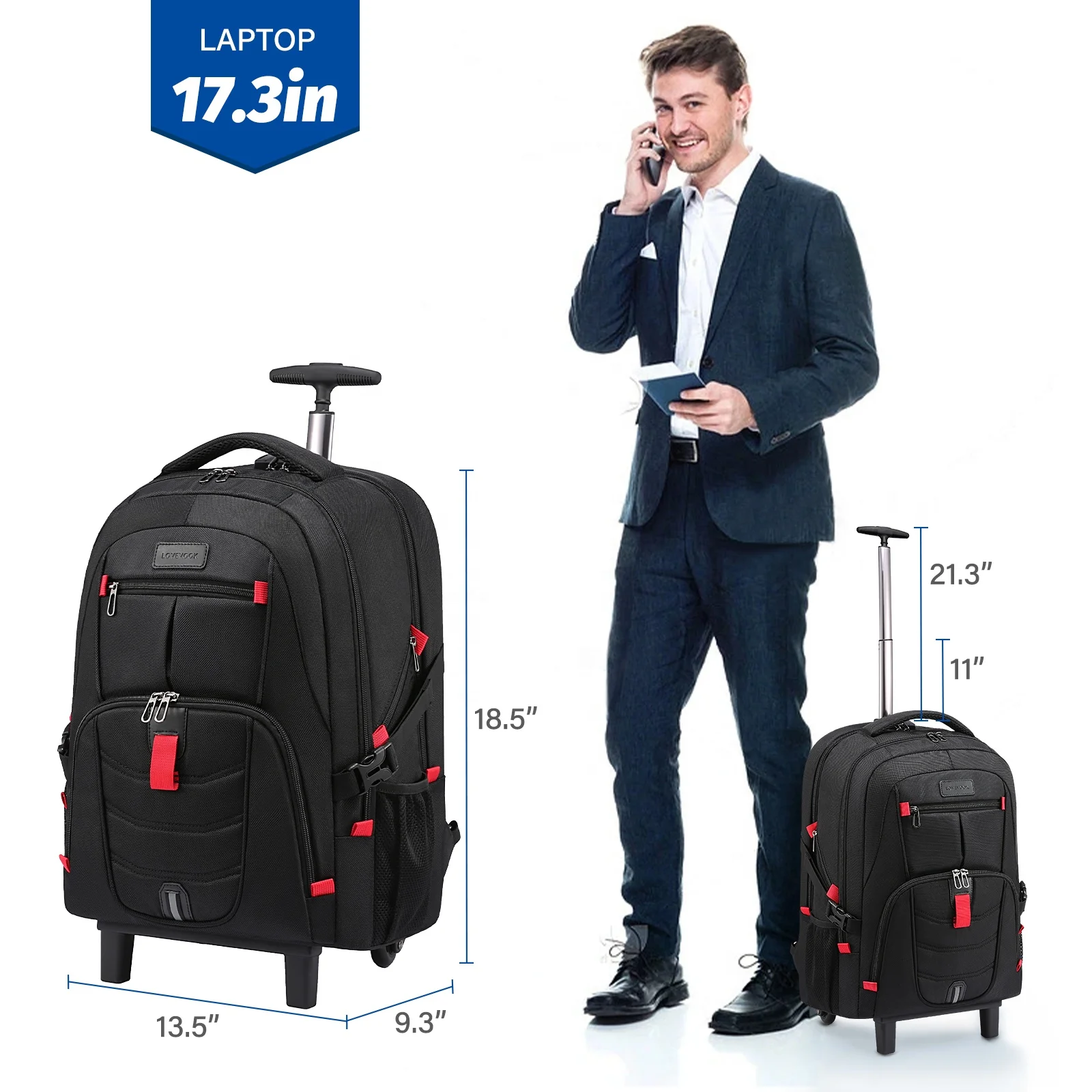 LOVEVOOK Wholesale Rolling Backpack Large 17in Carry on Luggage Business  Travel Laptop Backpack With Wheels for Women Men