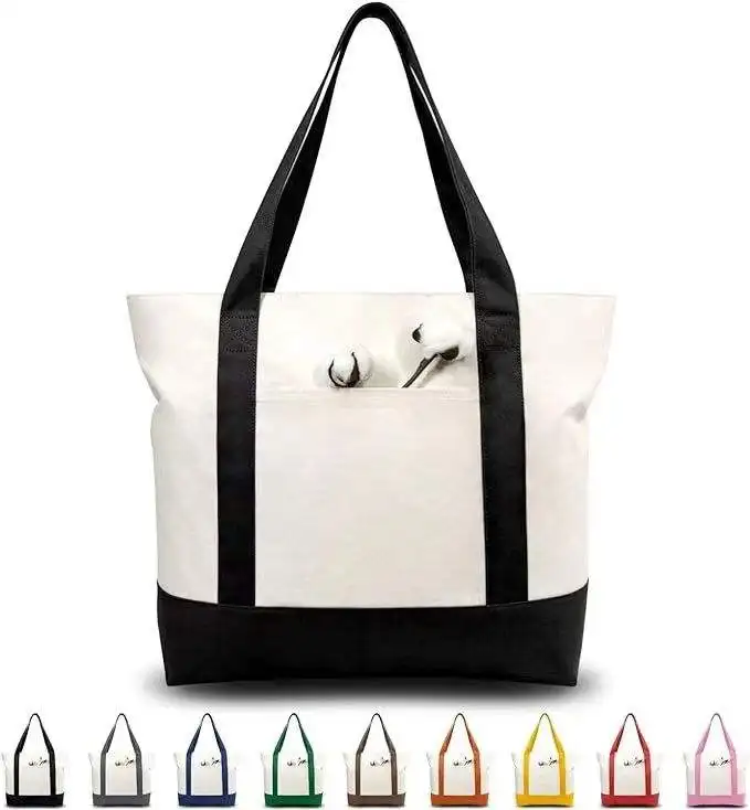 Heat Transfer Canvas Boat Beach Bag the Cotton Embroidered Shopping Tote Bag With Long Handle supplier