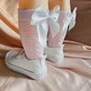 Black Satin Bow Hollow Mesh Socks