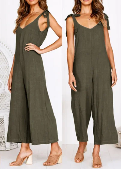 Tied Shoulder Strap V Neck Deep V Backless Sexy Summer Jumpsuit Long Pants Loose Casual Korean Fashion Clothes Women Jumpsuits