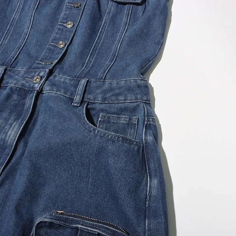 Hotselling Women's Dress Trendy Tube Top Waist Stretch Midi Cargo Pants Jean Dress Denim Dresses Women